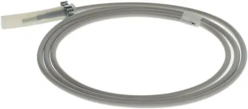 Flexibles, graues Kabel mit einer transparenten Abdeckung und einem Metallclip, möglicherweise aus einer Bosch-Geräteserie.